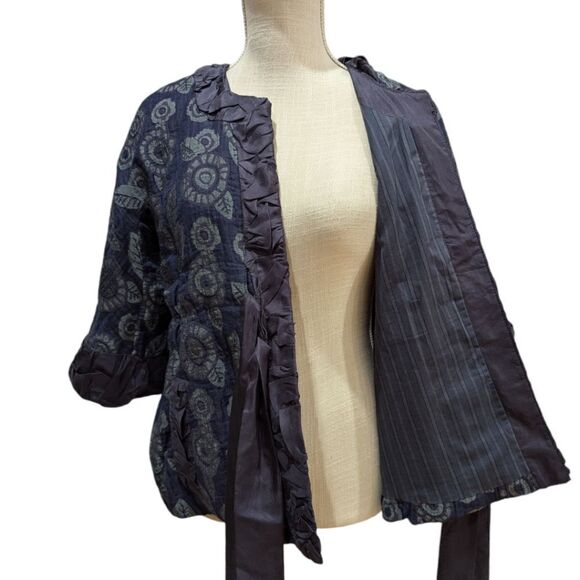 MARC BY MARC JACOBS Floral Print Kimono Jacket Blue 3/4 Sleeve Tie Sash Size 4 - Picture 7 of 12